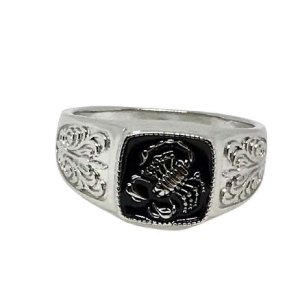 925 Silver Accent Ring Vintage Embossed Men's Ring Scorpion